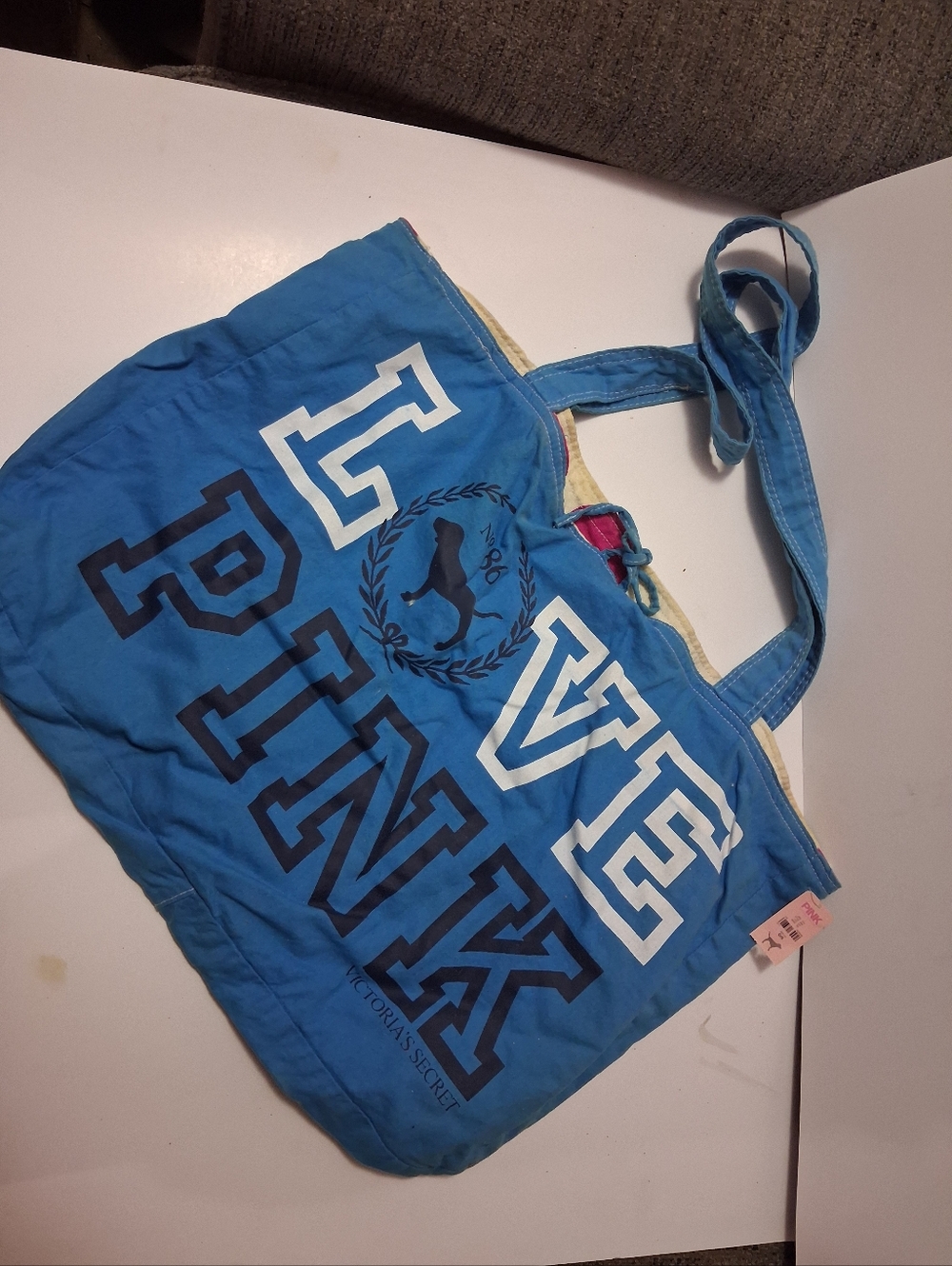 Blue Canvas Tote Bag with Bold Print